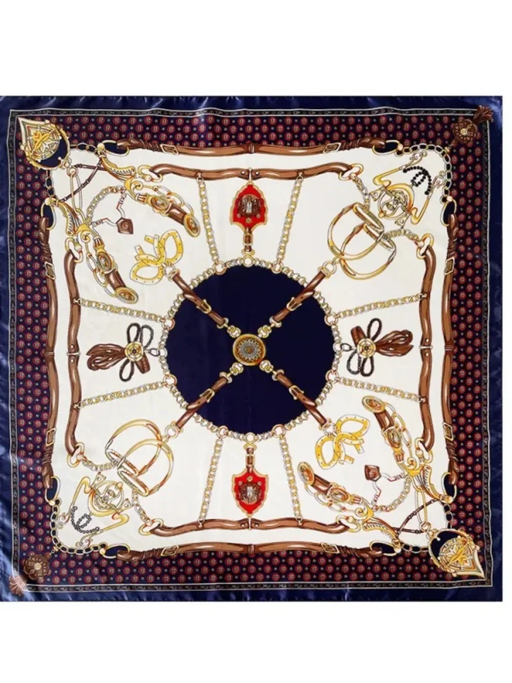 Classic Silk-Print Scarf in Cream, Navy & Camel